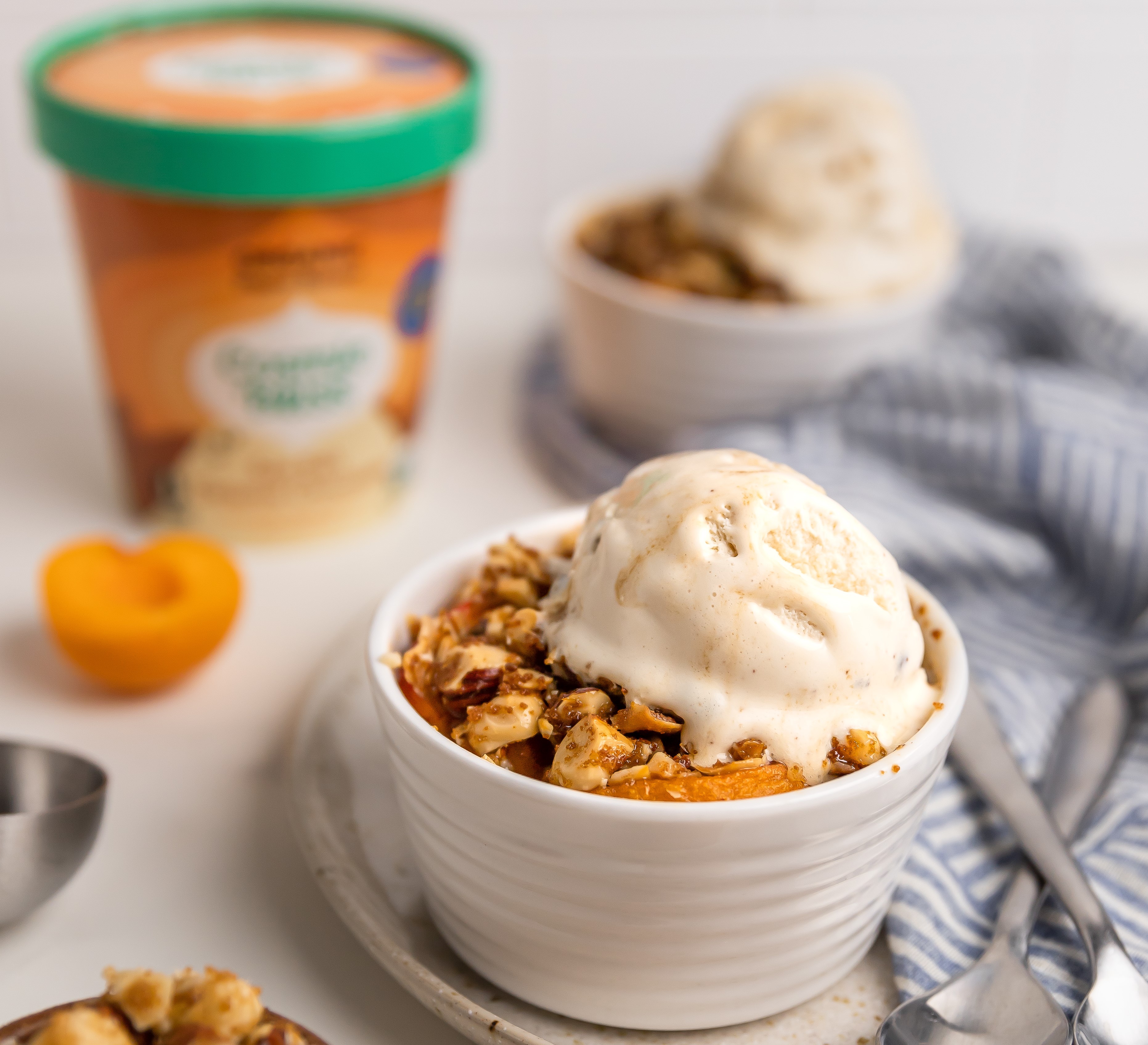 Mini Apricot Crumble with pint of Cosmic Bliss Sea Salt Caramel Chocolate