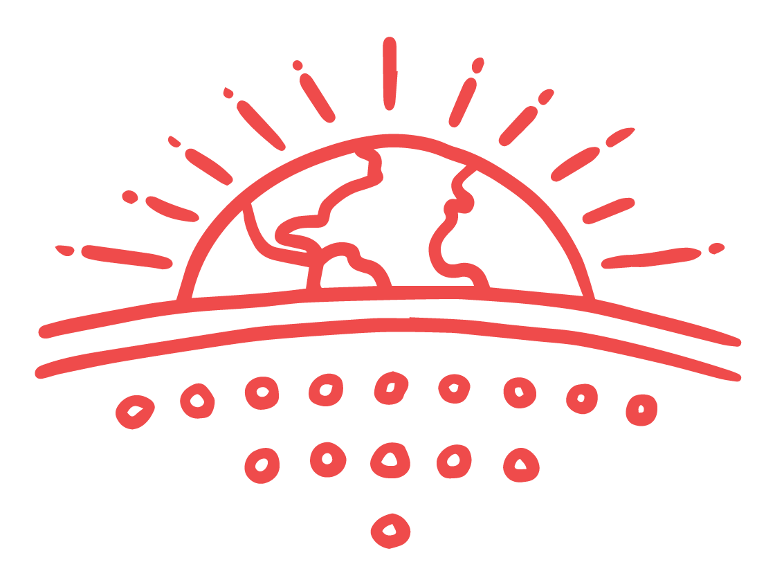 Red line art of the earth above seedlings